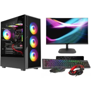 ASC Intel Core i7 Gaming Bundle GT730 2GB Graphics Card 8GB RAM 128GB SSD+500GB HDD 500W 80+ PSU Black 6 Fan RGB Gaming Case, WIFI, Windows 11, 22 Monitor