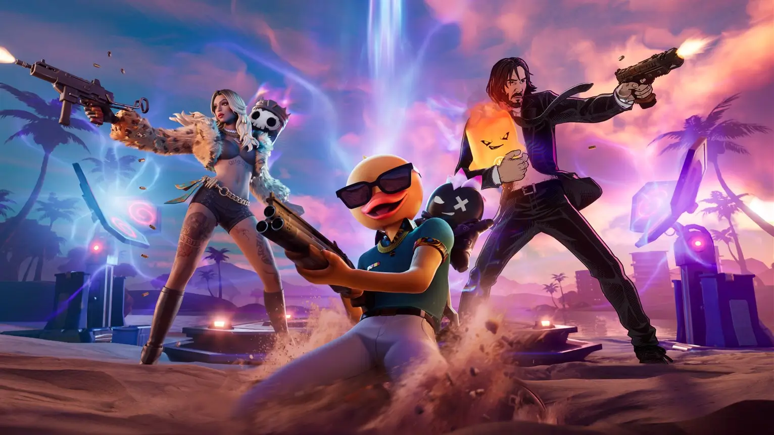 Fortnite battle royale squad in combat, running smoothly on an ASC gaming PC, UK