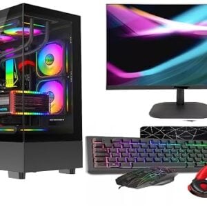 ASC Gaming PC Bundle, AMD Ryzen 5 5500, 16GB RAM, 1TB+256GB SSD, GT1030 2GB Graphics, 22" Monitor, Windows 11, Black RGB 9 Fan Glass Gaming Case..