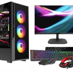 ASC Gaming PC Bundle: AMD Ryzen 5 5500, 16GB RAM, 1TB+256GB SSD, GT730 2GB Graphics, 22" Monitor, Windows 11, Black RGB 6 Fan Glass Gaming Case
