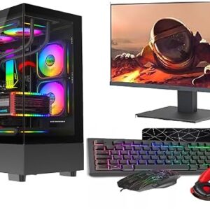 ASC Gaming PC Bundle: AMD Ryzen 5 5500, 16GB RAM, 1TB+256GB SSD, RTX3050 6GB Graphics, 22" Monitor, Windows 11, Black RGB 9 Fan Glass Gaming Case..