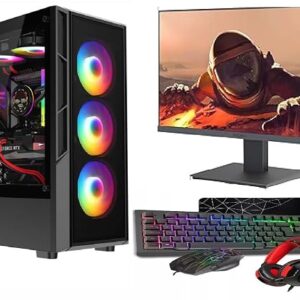 ASC Gaming PC Bundle, AMD Ryzen 5 5500, 16GB RAM, 1TB+256GB SSD, RTX3050 6GB Graphics, 22" Monitor, Windows 11, Black RGB 6 Fan Glass Gaming Case