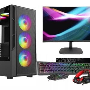 ASC Gaming PC Bundle: AMD Ryzen 5 5500, 16GB RAM, 1TB+256GB SSD, RTX4060 8GB Graphics, Windows 11, 22" Monitor, Black RGB 6 Fan Mesh Gaming Case.