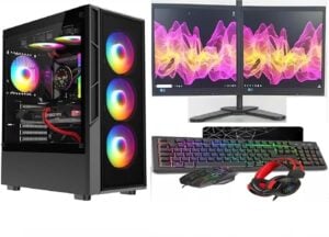 AMD Ryzen 5 5500 GT 1030 Gaming PC Dual Bundle with dual 22-inch monitors