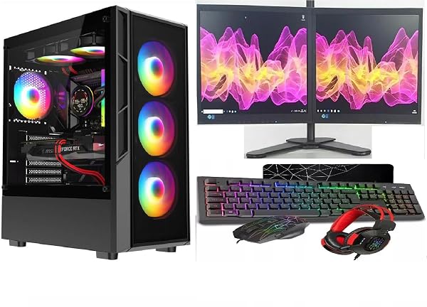 ASC Gaming PC Dual Bundle: AMD Ryzen 5 5500, 16GB RAM, 1TB+256GB SSD, GT1030 2GB Graphics, 2x22" Monitor, Windows 11, Black RGB 6 Fan Glass Gaming Case. 1 ASC Gaming PC Dual Bundle: AMD Ryzen 5 5500, 16GB RAM, 1TB+256GB SSD, GT1030 2GB Graphics, 2x22" Monitor, Windows 11, Black RGB 6 Fan Glass Gaming Case.