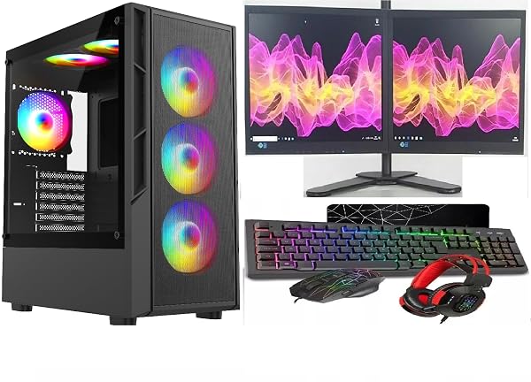 ASC Gaming PC Dual Bundle: AMD Ryzen 5 5500, 16GB RAM, 1TB+256GB SSD, GTX1650 4GB Graphics, 2x22" Monitor, Windows 11, Black RGB 6 Fan Mesh Gaming Case 1 ASC Gaming PC Dual Bundle: AMD Ryzen 5 5500, 16GB RAM, 1TB+256GB SSD, GTX1650 4GB Graphics, 2x22" Monitor, Windows 11, Black RGB 6 Fan Mesh Gaming Case