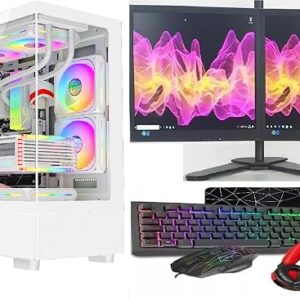 ASC Gaming PC Dual Bundle: AMD Ryzen 5 5500, 16GB RAM, 1TB+256GB SSD, RTX4060 8GB Graphics, Windows 11, 2x22" Monitor, White RGB 9 Fan Glass Gaming Case.