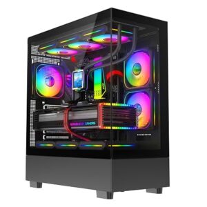 ASC Gaming PC Tower, AMD Ryzen 5 5500, 16GB RAM, 1TB+256GB SSD, GT1030 2GB Graphics, Windows 11, Black RGB 9 Fan Glass Gaming Case..