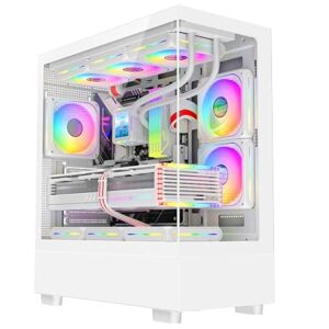 ASC Gaming PC Tower: AMD Ryzen 5 5500, 16GB RAM, 1TB+256GB SSD, GT1030 2GB Graphics, Windows 11, White RGB 9 Fan Glass Gaming Case.