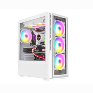 ASC Gaming PC Tower: AMD Ryzen 5 5500, 16GB RAM, 1TB+256GB SSD, GT730 2GB Graphics, Windows 11, White RGB 6 Fan Glass Gaming Case.
