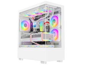 ASC Gaming PC Tower, AMD Ryzen 5 5500, 16GB RAM, 1TB+256GB SSD, RTX4060 8GB Graphics, Windows 11, White RGB 9 Fan Glass Gaming Case..