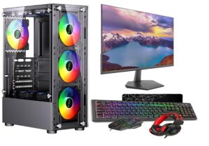 ASC Intel Core i5 Gaming Tower • GT730 2GB Graphics Card • 8GB RAM • 128GB SSD+500GB HDD • 500W 80+ PSU • Black 6 Fan RGB Gaming Case • WIFI • Windows 11 • 22" Monitor Bundle