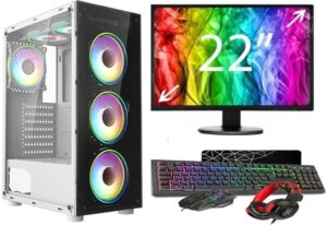 ASC Intel Core i7 Gaming Bundle • GT730 2GB Graphics Card • 16GB RAM • 256GB SSD+1TB HDD • 500W 80+ PSU • White 6 Fan RGB Gaming Case • WIFI • Windows 11 • 22" Refurbished Monitor • 1 Year Warranty