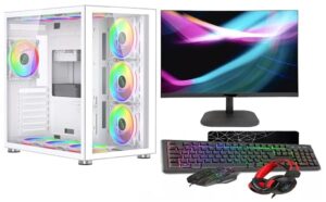 ASC Intel Core i7 Gaming Bundle • GTX750 4GB Graphics Card • 8GB RAM • 128GB SSD+500GB HDD • 500W 80+ PSU • White 9 Fan Glass RGB Gaming Case • WIFI • Windows 11 • 22" Monitor