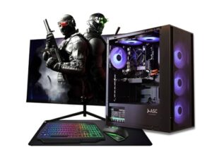 ASC Intel Core i7 Gaming PC Bundle - GT1030 2GB Graphics - 8GB RAM - 128GB SSD + 500GB HDD - 500W 80+ PSU - RGB Black 6 Case - WiFi - Windows 11-22" Monitor