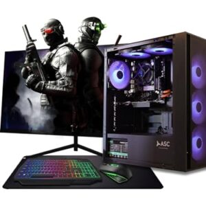 ASC Intel Core i7 Gaming PC Bundle - GT1030 2GB Graphics - 8GB RAM - 128GB SSD + 500GB HDD - 500W 80+ PSU - RGB Black 6 Case - WiFi - Windows 11-22" Monitor