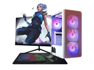 ASC Intel Core i7 Gaming PC Bundle - GT1030 2GB Graphics - 8GB RAM - 128GB SSD + 500GB HDD - 500W 80+ PSU - White 6 RGB Case - WiFi - Windows 11-22" Monitor