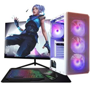 ASC Intel Core i7 Gaming PC Bundle - GT1030 2GB Graphics - 8GB RAM - 128GB SSD + 500GB HDD - 500W 80+ PSU - White 6 RGB Case - WiFi - Windows 11-22" Monitor