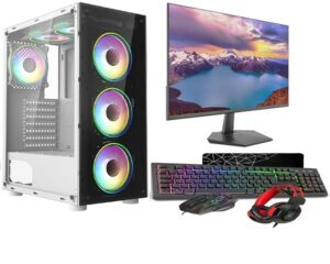 ASC Intel Core i7 Gaming Tower • GT730 2GB Graphics Card • 16GB RAM • 256GB SSD+1TB HDD • 500W 80+ PSU • White 6 Fan RGB Gaming Case • WIFI • Windows 11 • 22" Monitor Bundle