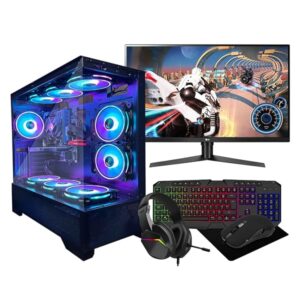 Gaming PC Bundle • Intel Core i7 • RTX 3050 6GB Graphics Card • 16GB RAM • 256GB SSD + 1TB HDD • WiFi • Windows 11 • 500W 80+ PSU • Black 9 Fan RGB Gaming Case • 22” Monitor Bundle